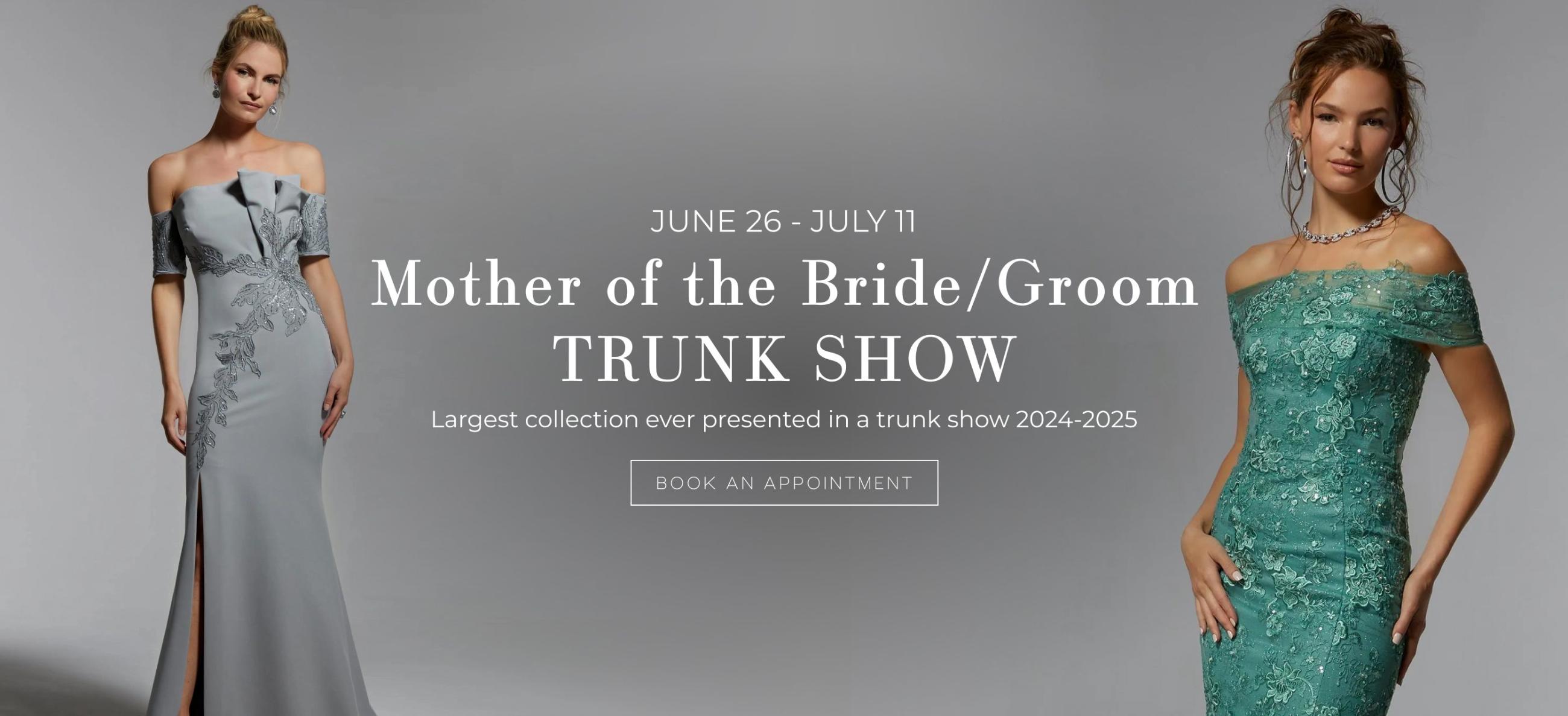 mother of the bride trunk show june - july 2024 banner