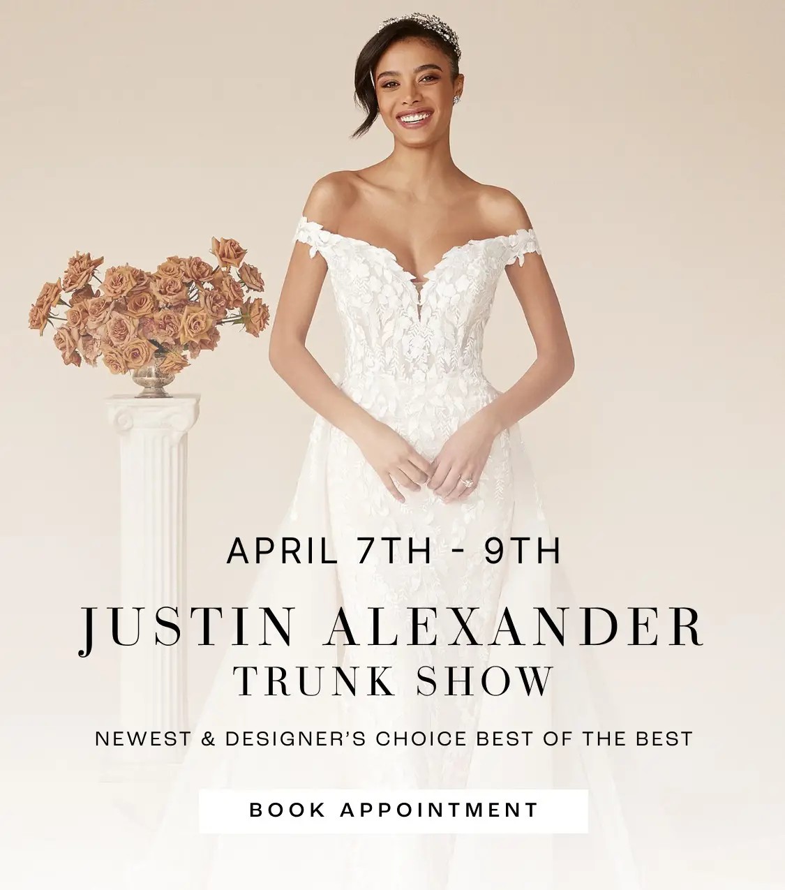 "Justin Alexander Trunk Show" banner for mobile