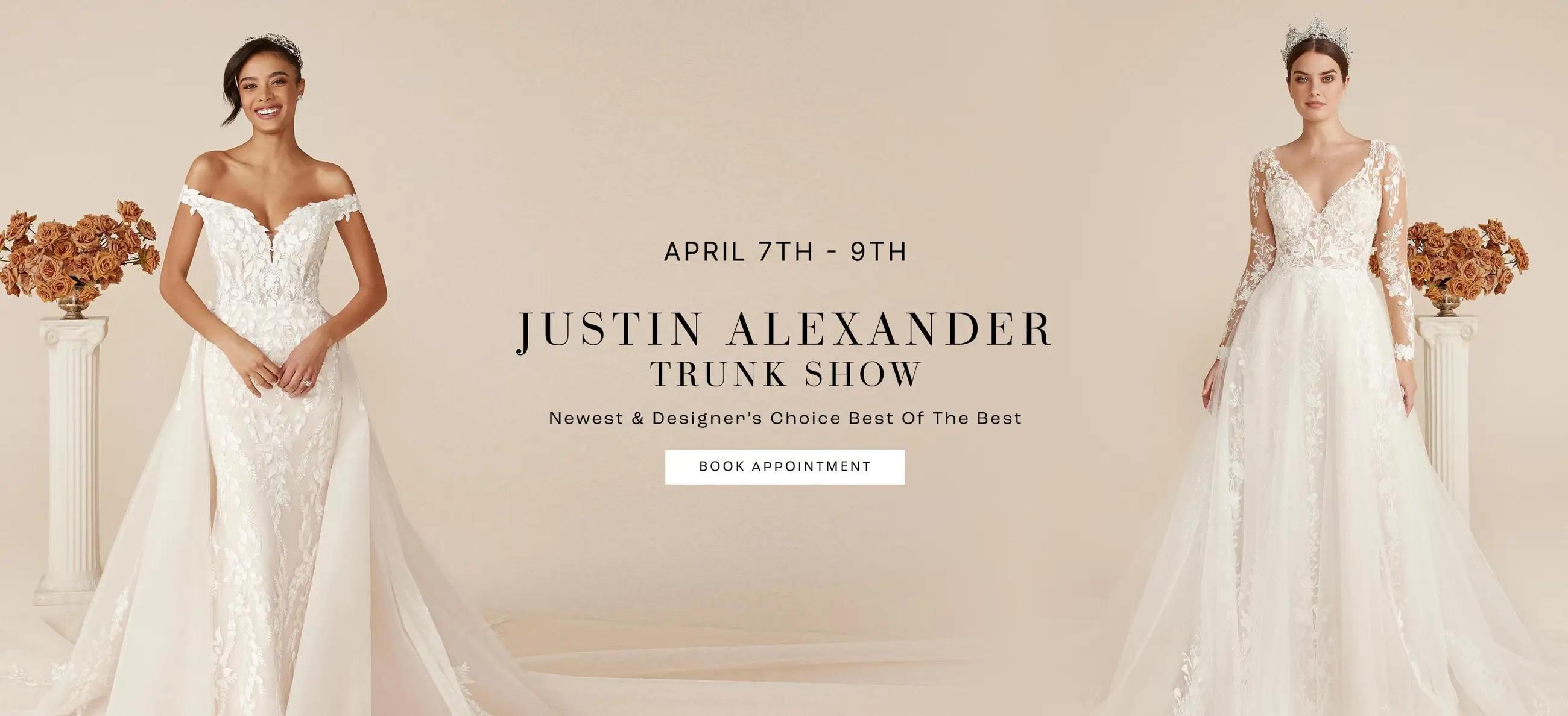 "Justin Alexander Trunk Show" banner for desktop