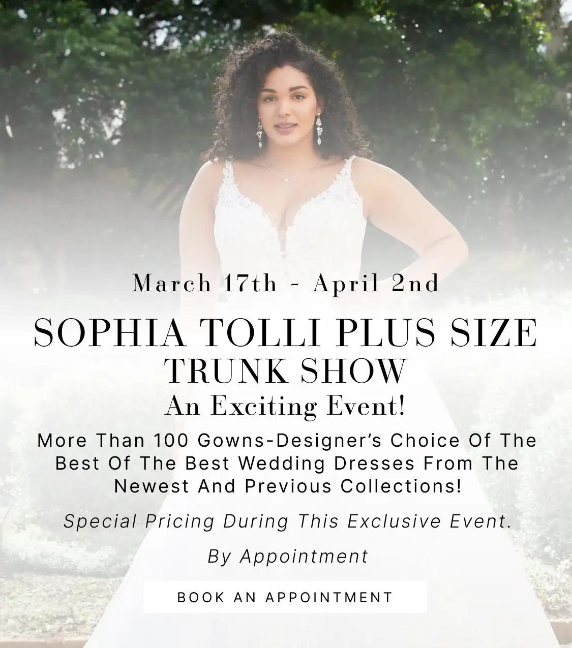 "Sophia Tolli Plus Size Trunk Show" banner for mobile