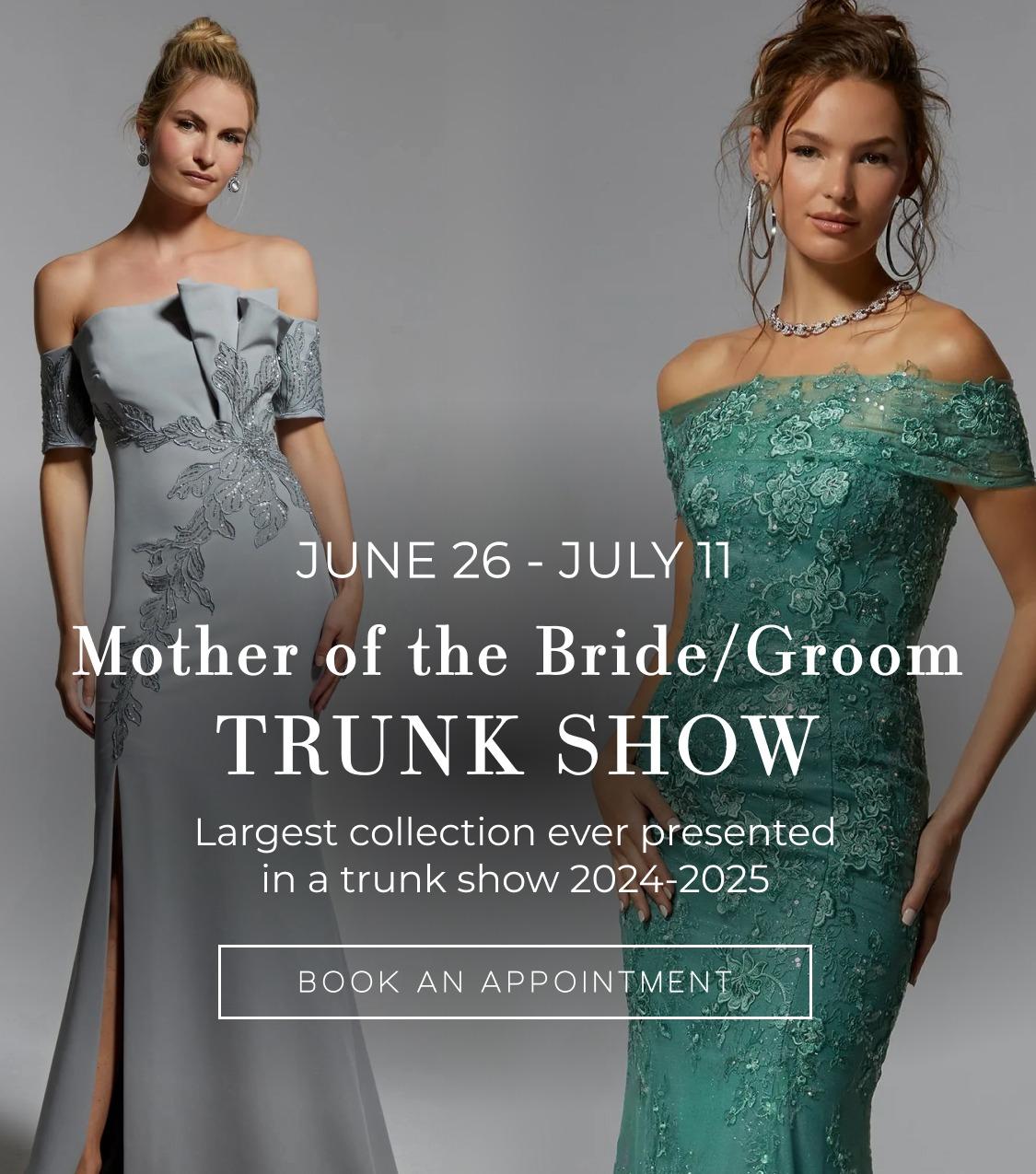mother of the bride trunk show june - july 2024 banner