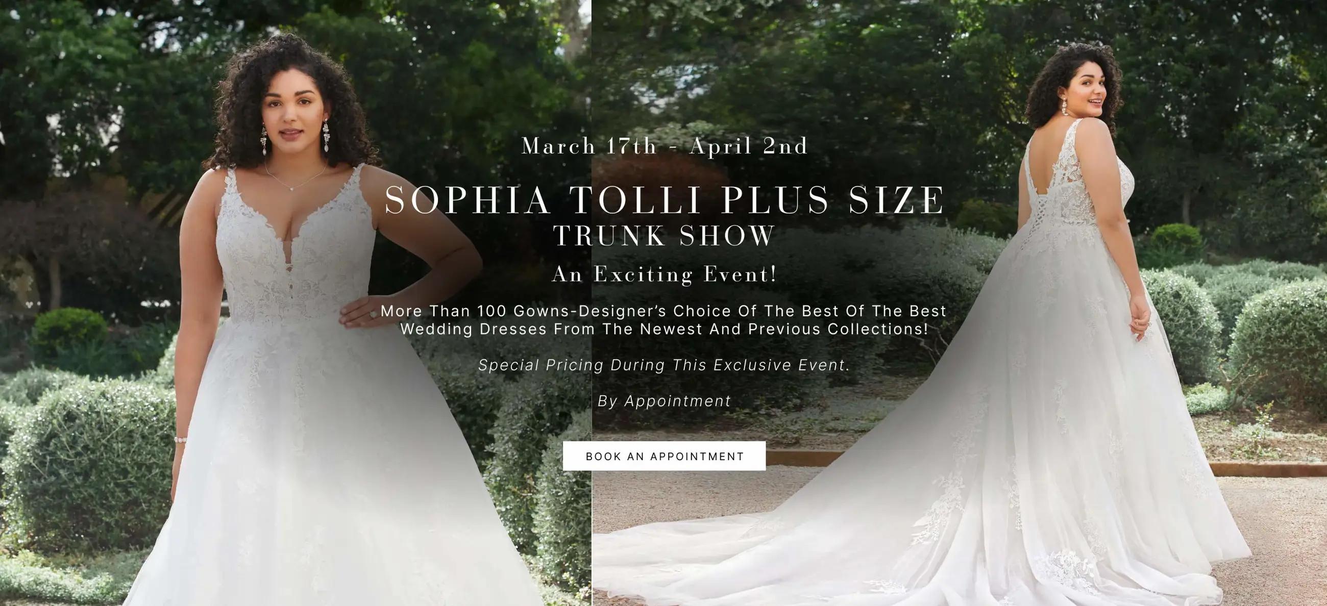"Sophia Tolli Plus Size Trunk Show" banner for desktop